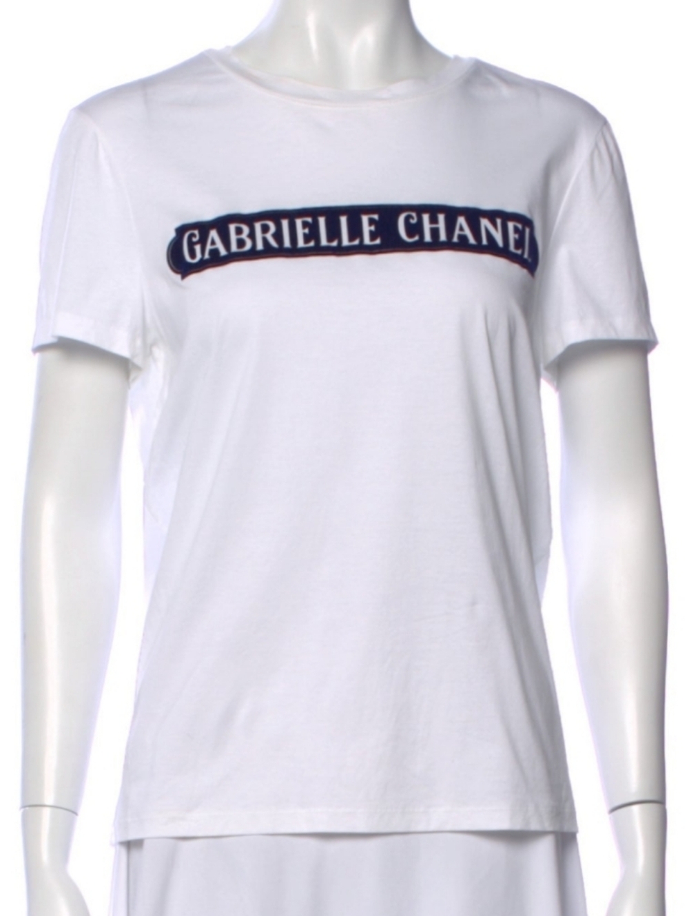 CHANEL White Cotton Tee with Navy Gabrielle Logo